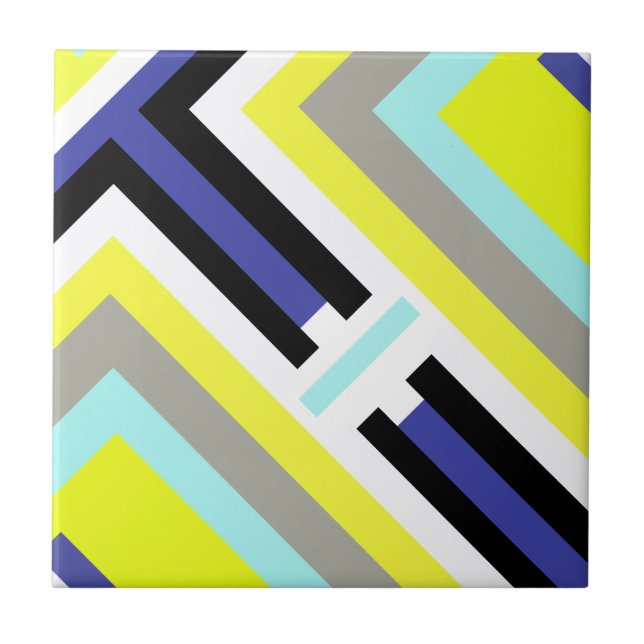 Funky Abstrakt Art Yellow Blue Pastel Thema Fliese (Vorderseite)