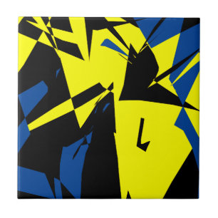 Funky Abstrakt Black Yellow Blue Fliese