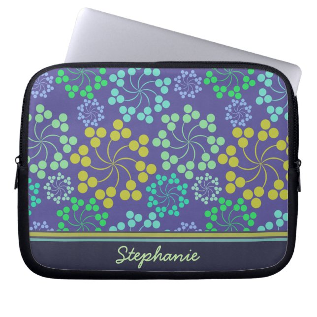 Funky Abstrakt Blue Floral Pattern Personalisiert Laptopschutzhülle (Vorderseite)