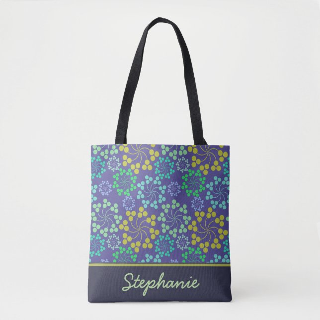 Funky Abstrakt Blue Floral Pattern Personalisiert Tasche (Vorderseite)