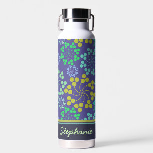 Funky Abstrakt Blue Floral Pattern Personalisiert Trinkflasche