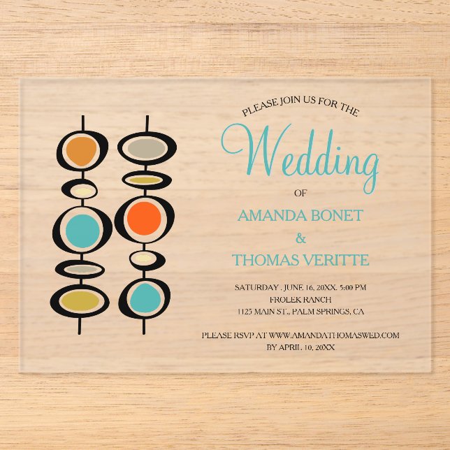 Funky Abstrakt Circles Mid Century Wedding Acryleinladungen (Vorderseite)