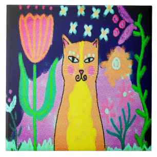 Funky Abstrakt Digital Cat Art Fliese
