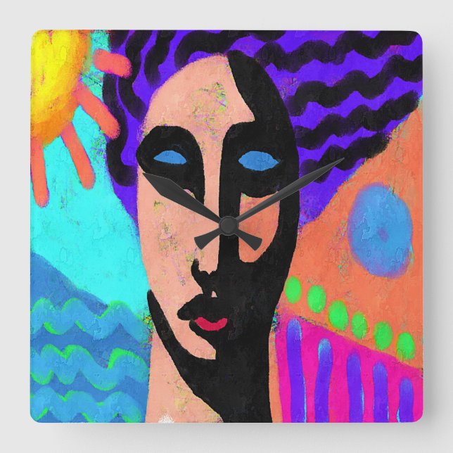Funky Abstrakt Digital Painting Quadratische Wanduhr (Vorderseite)