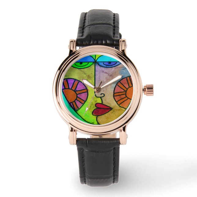 Funky Abstrakt Face Wearable Art Armbanduhr (Vorderseite)