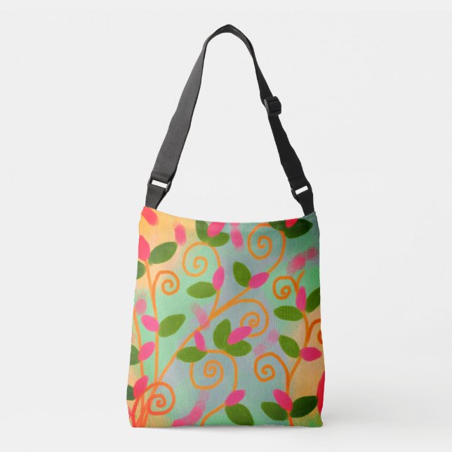 Funky Abstrakt Floral Tragetaschen Mit Langen Trägern (Vorderseite)