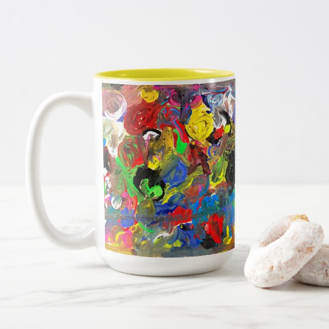 Funky Abstrakt Joyful Colorful Zweifarbige Tasse (Mit Donut)