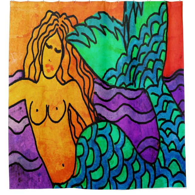 Funky Abstrakt Mermaid-Malerei Duschvorhang (Vorderseite)