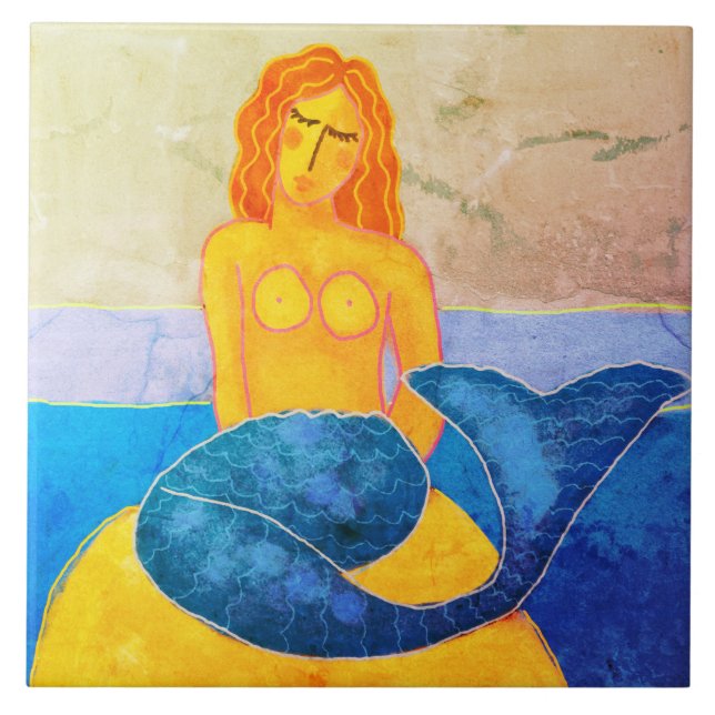 Funky Abstrakt Mermaid Painting Fliese (Vorderseite)