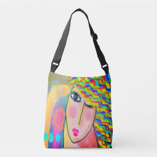 Funky Abstrakt Portrait einer Frau Tragetaschen Mit Langen Trägern