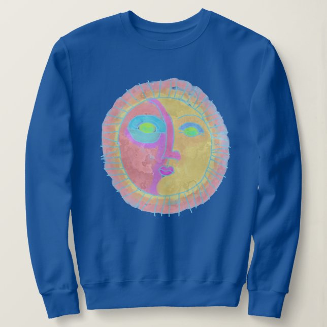 Funky Abstrakt Sun Face Wearable Art Sweatshirt (Design vorne)