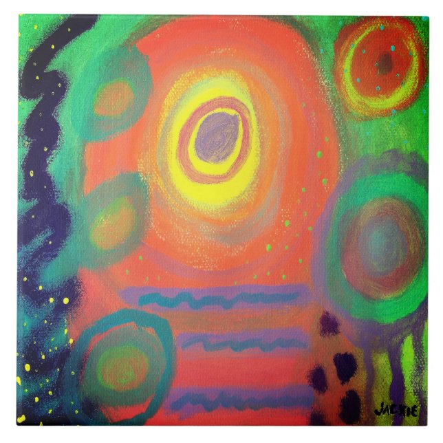 Funky Abstrakte Acrylmalerei Fliese (Vorderseite)
