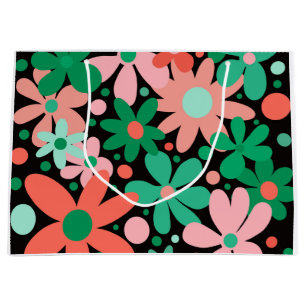 Funky, abstrakte Blume in grün und rosa Große Geschenktüte