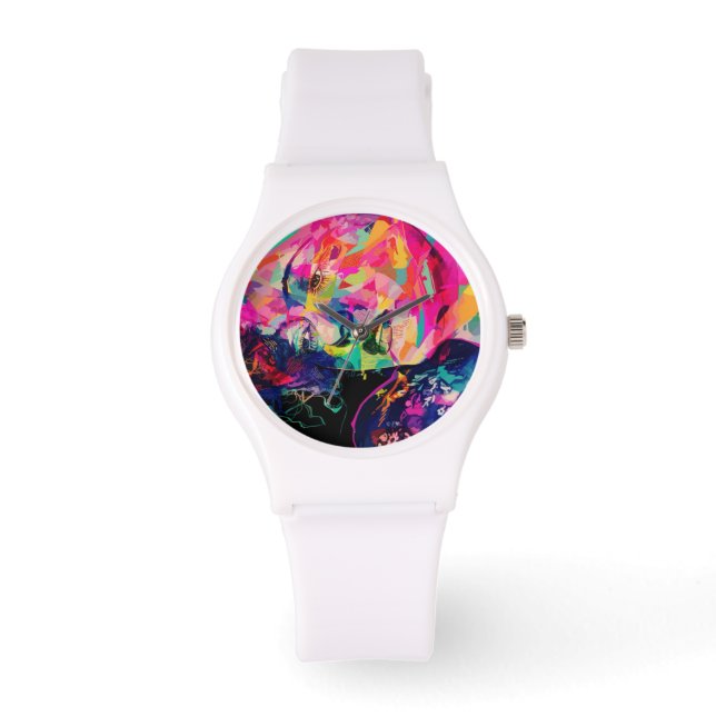 Funky abstrakte Frauengesicht Armbanduhr (Vorderseite)