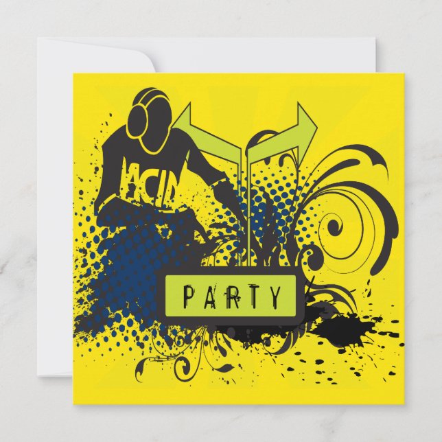 Funky abstraktes saures Haus DJ-Party Einladung (Vorderseite)