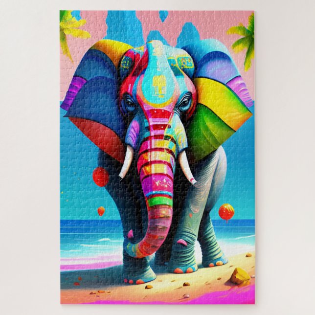 Funky and Playful Rainbow Elephant Print (Vertikal)