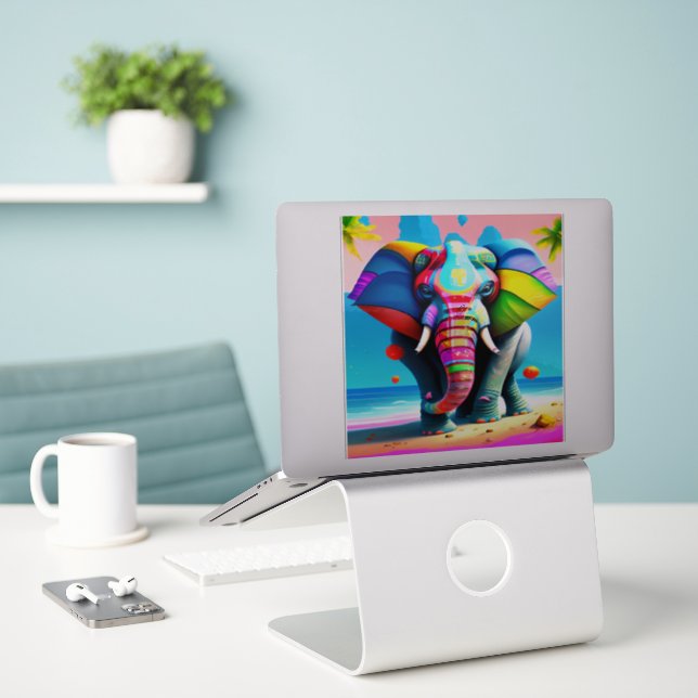 Funky and Playful Rainbow Elephant Print Aufkleber (Laptop auf Schreibtisch)