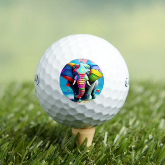 Funky and Playful Rainbow Elephant Print Golfball