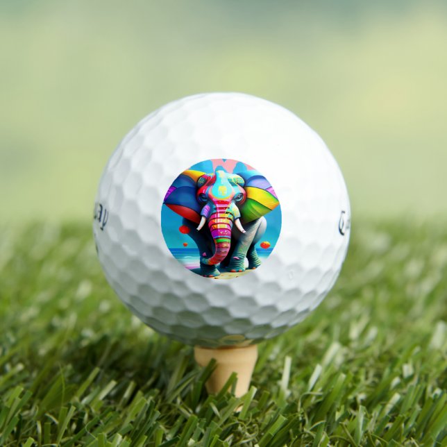 Funky and Playful Rainbow Elephant Print Golfball (Insitu T-Shirt)