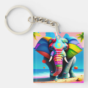 Funky and Playful Rainbow Elephant Print Schlüsselanhänger