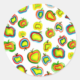 Funky Apfel Aquarellfrucht Design Runder Aufkleber
