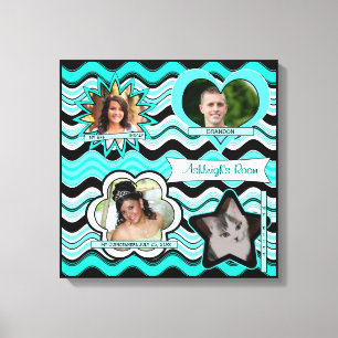 Funky Aqua, Schwarz, Weiße Foto Wand hängend Leinwanddruck