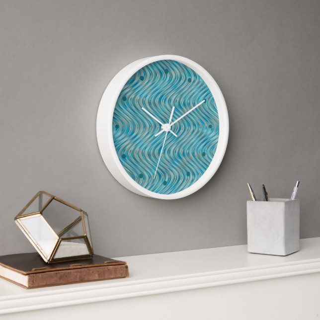 Funky Aqua Türkis Blaue Kurven Kunst, Dichtung und Uhr (Büro)