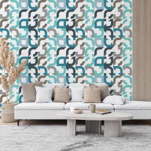 Funky Aquamarin Blue Brown Gray Retro Art Pattern Tapete