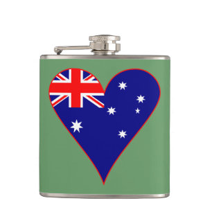 Funky Australia Herz Flagge grüner Hintergrund Flachmann