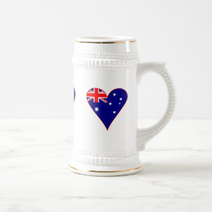 Funky Australia Herz Flagge rote Umrandung Bierglas