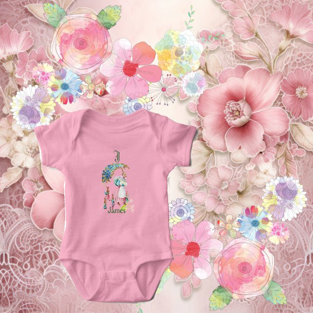 Funky Baby Mama Oster Bunny Floral Monogram Custom Strampler (Funky Baby Mom Easter Bunny Floral Monogram Custom Baby Bodysuit)