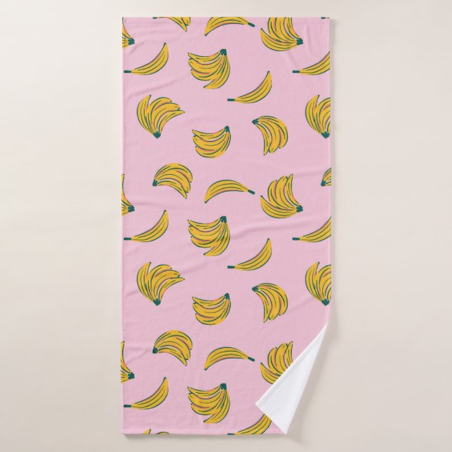 Funky Banana Illustrationen in Gelb über Rosa Badehandtuch (Badehandtuch)