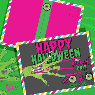 Funky Beängstigend Niedlich Zombie Happy Halloween Feiertagspostkarte