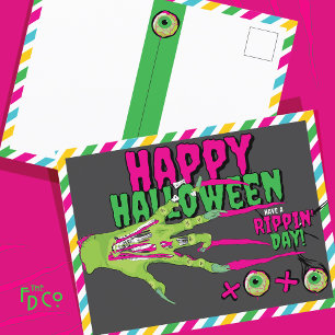 Funky Beängstigend Niedlich Zombie Happy Halloween Feiertagspostkarte