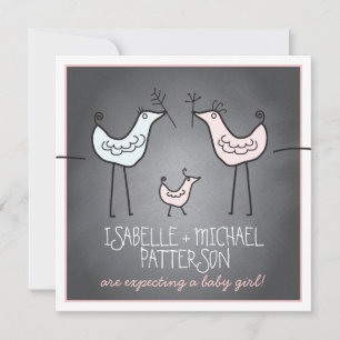 Funky Birds Moderne Chalkboard Paare Babydusche Einladung