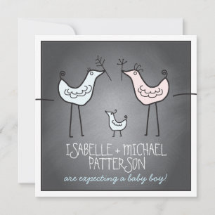 Funky Birds Moderne Chalkboard Paare Babydusche Einladung