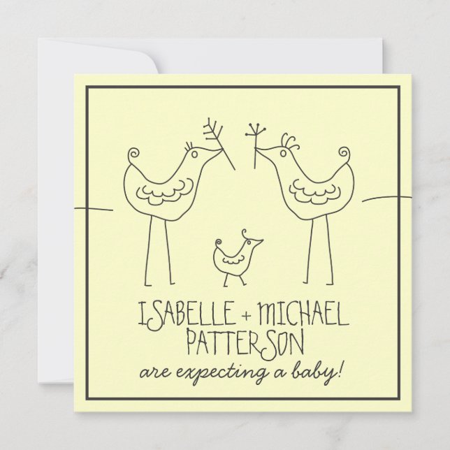 Funky Birds Moderne Familienpaare Kinderdusche Einladung (Vorderseite)