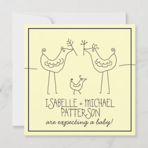 Funky Birds Moderne Familienpaare Kinderdusche Einladung
