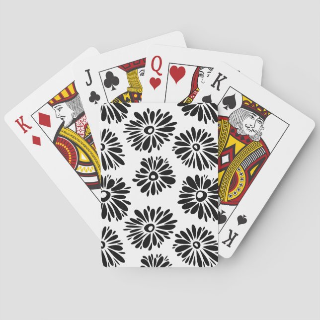 Funky Black and White Floral Spielkarten (Rückseite)