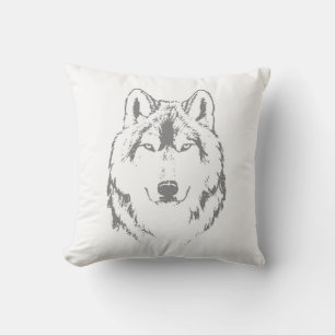 Funky Black and White Wolf Face Kopfskizze Kissen