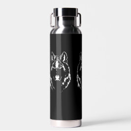 Funky Black and White Wolf Face Kopfskizze Trinkflasche
