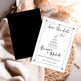 Funky Black Handwriting Champagne Tower Wedding Save The Date