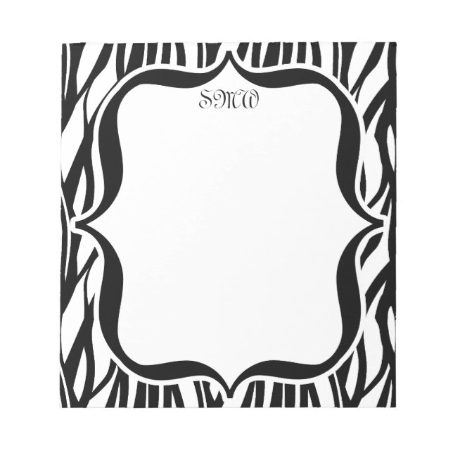 Funky Black/White Zebra Monogram Notizblock (Vorderseite)