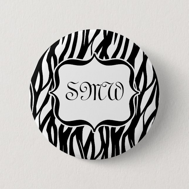 Funky Black/White Zebra Monogramm Button (Vorderseite)