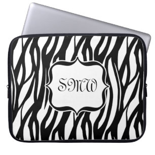 Funky Black/White Zebra Monogramm Laptopschutzhülle