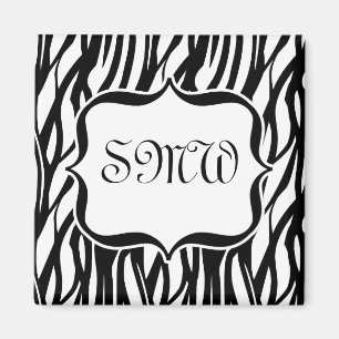 Funky Black/White Zebra Monogramm Magnet