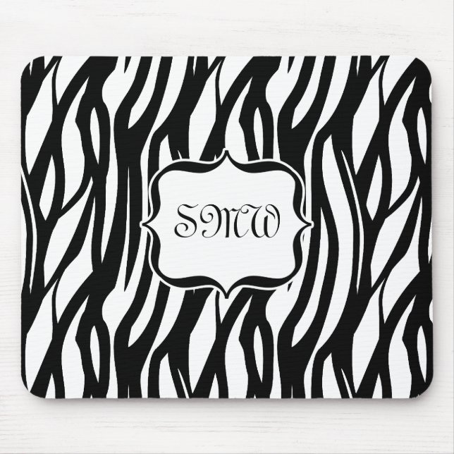 Funky Black/White Zebra Monogramm Mousepad (Vorne)