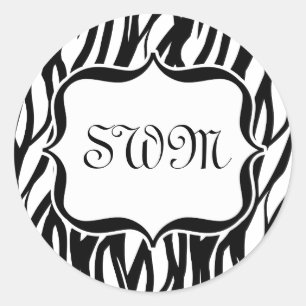 Funky Black/White Zebra Monogramm Runder Aufkleber