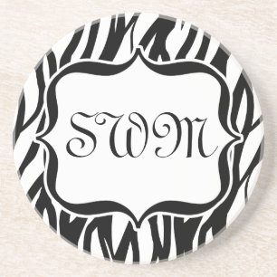 Funky Black/White Zebra Monogramm Untersetzer