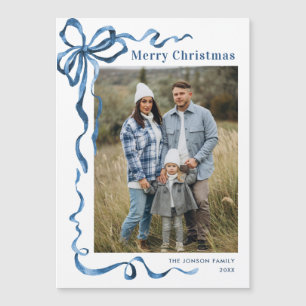 Funky blaue Weihnachts-Schleifen-Foto-Magnetkarte Magnetkarte